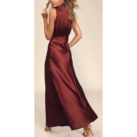 NWT Lulus Classic Elegance Wine Red Satin Maxi Dress Size M - Picture 2 of 5